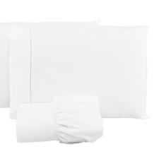 Jogo Lençol 400 Fios Ponto Palito Cama King 3pçs Poliéster - Branco - 