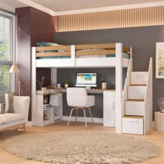 Cama Office Multifuncional Solteiro Adulto Star Plus Casatema Branco/A