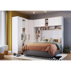 Guarda Roupa Casal Modulado com Espelho 3 Peças 8 Portas 3 Gavetas Wood Móveis Castro Branco Line