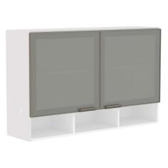 Armário Aéreo 120cm 2 Portas Branco C/Nicho E Vidro