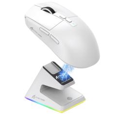 Mouse gamer sem fio superleve X6 49g com base de carregamento RGB magnética, sensor PixArt PAW3395, 26000 DPI, mouse sem fio/com fio BT/2.4G, bateria de 200 horas para Win/Mac