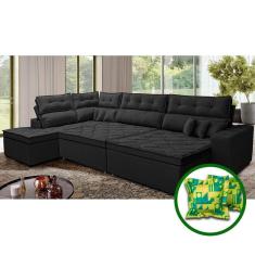 Sofá De Canto Retrátil E Reclinável Esquerdo 3,40x2,36m Molas Cama Inbox Espanha Velusoft Preto