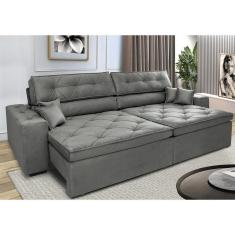 Sofá Retrátil E Reclinável 2,12m Com Molas Cama Inbox Estilo Suede Velusoft Cinza