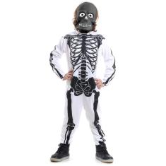 Fantasia Esqueleto Branco/Preto Infantil Halloween + Máscara