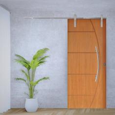 Porta de Correr Padrão Imbuia Belissima 6 Trilho Soft Puxador Curvo 600 Mm Cromado 102 X 210 Esquerd Natural