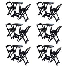 Kit 6 Jogos De Mesa Bistrô De Madeira Com 2 Cadeiras Dobravel Ideal Para Bar E Restaurante Tabaco