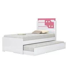 Cama De Solteiro Bibox Luiza Branco/Rosa - Vitamov