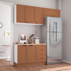 Cozinha Modulada 3 Peças 2 Aéreos 1 Balcão Arizona Cabecasa Madeiramadeira Branco/Terracota