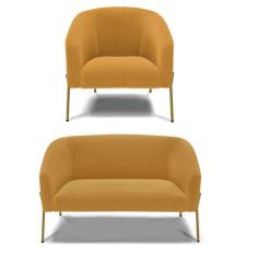 Sofá Namoradeira E Poltrona Pé Ferro Dourado Stella Bouclê Mostard D03 - D`rossi