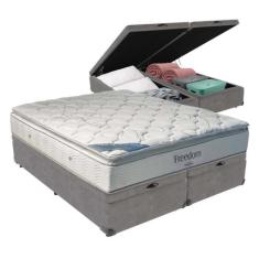 Cama Box com Baú King e Colchão Freedom Ortobom D33, Cinza