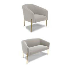 Sofá Namoradeira E Poltrona Pé Ferro Dourado Stella Bouclê Cinza D03 - D'rossi