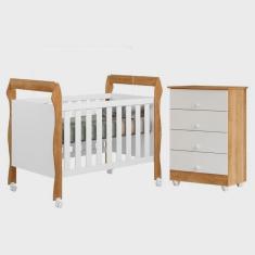 Quarto de Bebê com Berço Mini Cama 3 em 1 Soninho e Cômoda de Bebê 100% Mdf 4 Gavetas Soft Life