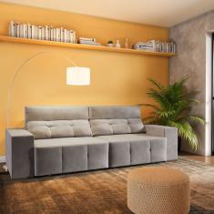 Sofá 4 Lugares Retrátil e Reclinável Monti Suede Cinza
