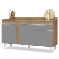 Balcão Gabinete Para Pia Com Tampo 150cm 3 Portas 1 Gaveta Dakota Castanho-cinza - Lumil