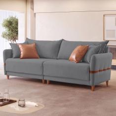Sofá Living Canela 4 Lugares 245 cm Linho Cinza/Marrom