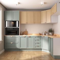 Cozinha Modulada 7 Peças com Tampo 1 Torre 3 Aéreos 3 Balcões Arizona Cabecasa Madeiramadeira Figueira/Menta