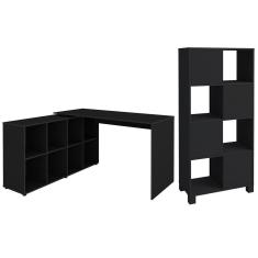 Mesa Escrivaninha em L Eron e Estante Livreiro Maly A06 Preto - Mpozenato