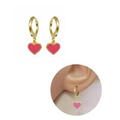 Brinco Infantil Argolinha Coração Resinado Foleado Ouro - MIXFOLHEADOS
