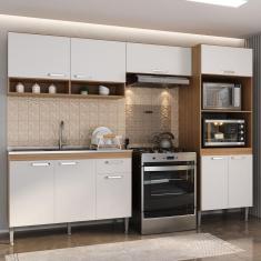 Armário De Cozinha Compacta Modulada Com Torre Quente E Gabinete Para Pia Paris Rustic-branco
