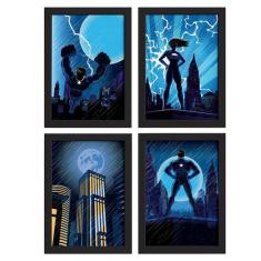 Quadros Super Heróis Geek Moldura Preta 22x32cm 4un - Quartinhos
