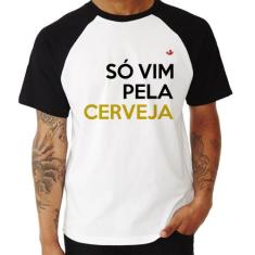 Camiseta Raglan Só vim pela cerveja - Foca na Moda, Branco, Preto, G