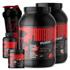 Kit 2x Whey Protein Fusion + Bcaa + Glutamina + Coqueteleira-Unissex