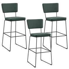 Kit 03 Banquetas Alta Linho Verde Musgo