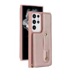 Capa de couro com alça de mão crossbody para Samsung Galaxy S23 S22 Ultra A54 A14 A34 A53 5G cordão porta cartão, ouro rosa, para Galaxy A53 5G