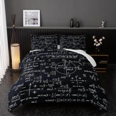 Jogo de cama com equações matemáticas, temática matemática, eixo geométrico, arte de matemática, edredom acolchoado para decoração de quarto de adolescentes, decoração moderna de 3 peças, conjunto de