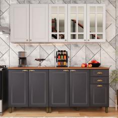 Cozinha Completa Firenze 10 Portas 2 Gavetas com Vidro Branco/Cinza - Indekes