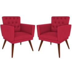 Kit 02 Poltronas Decorativa Pés Palito Nina Encosto Estilo Capitonê Ve