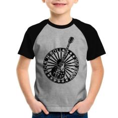 Camiseta Raglan Infantil Rock n Roll Never Die Guitarra - Foca na Moda