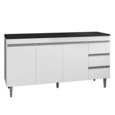 Balcão De Cozinha Andréia Branco Com Tampo 160 Cm Preto Fosco - Ajl - 