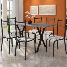 Conjunto de Mesa Miami Com 6 Cadeiras Lisboa II Preto e Floral - Fabon