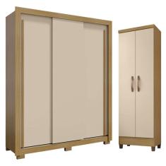 Guarda Roupa Solteiro Nevoa Flex 3 Portas de Correr e Armário Multiuso Egito Carvalho Americano Off White - Incorplac