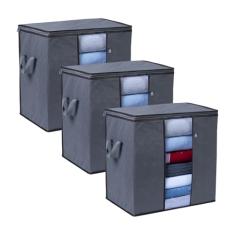 VENO Pacote com 3 sacos de armazenamento de roupas organizador de enfeites de Natal com alça reforçada para edredons, cobertores, roupa de cama, dobrável com zíper, janela transparente, reutilizável