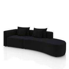 Sofá Curvo Decorativo Kimiko 327cm 4 Lugares Sala De Estar Com Chaise Veludo Preto G52 - Gran Belo