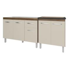 Armário Cozinha Gabinete Pia De 120 Cm Aline E Balcão Fran Para Cooktop 5 Bocas Savana Off White