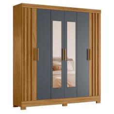 Guarda Roupa Ripado com Espelho Manila Feijó Cinza - CASA H