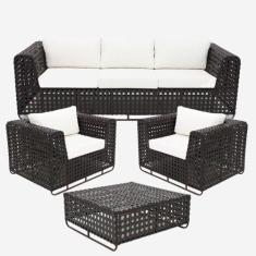 Conjunto De Sofá Completo De Varanda Modelo Fúcsia Preto com Branco - 