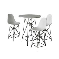 Jogo Mesa Bistrô Eames Branca 60Cm 3 Banquetas Branca Base Ferro Preto