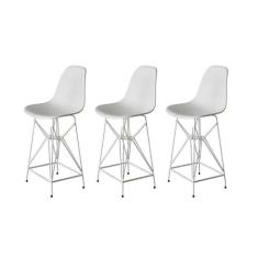 Kit 3 Banquetas Bistrô Alta Eames Branca Base Ferro Branco - Cor: Bran