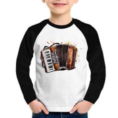 Camiseta Raglan Infantil Acordeon Sanfona Manga Longa - Foca na Moda, 