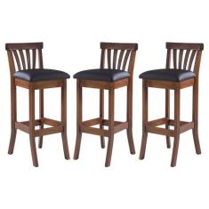 Kit 3 Banquetas Alta em Madeira Anthurium Estofada material sintético 