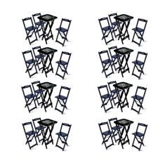 Kit 8 Conjuntos De Mesa Bistrô Dobrável Jack Daniel's Com 3 Banquetas De Madeira Preta