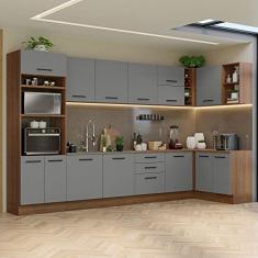 Armário de Cozinha Completa de Canto 499cm Rustic/cinza Agata Madesa 01