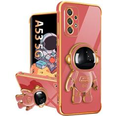 Buleens Capa para Samsung A53 5G com suporte de astronauta, capas femininas para Galaxy A53 5G, capa de telefone feminina fofa 6D com estampa de coração no espaço sideral para Samsung Galaxy A53 5G