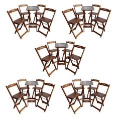 Kit 5 Conjuntos Bistrô Mesa Com 4 Banquetas Dobráveis De Madeira Personalizada Jack - Imbuia Marrom