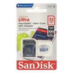 Cartão de Memória Sandisk 32gb Microsd c/Adaptador, Sdsqunc-032g, Classe 10, Ultra 80mb/s
