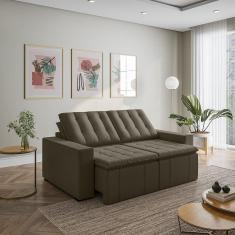 Sofá Cama Retrátil e Reclinável 3 Lugares 200cm em Veludo com Molas e Braço Reto Palmeira Cabecasa M Grafite